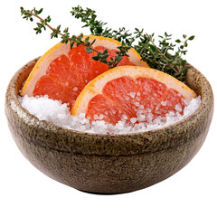 Bowl of Oranges and Sea Salt Isolated on Transparent Background