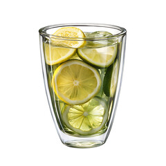 Glass of Lemon and Lime Water Isolated on Transparent Background