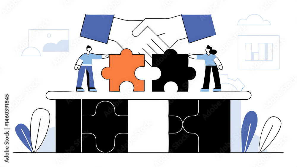 Poster connect the bridge to help and support team to success solution or assistance concept giant manager 