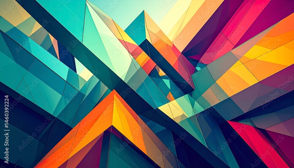 Aufkleber abstract geometric architectural design. vibrant colors, sharp angles, and dynamic composition. idea