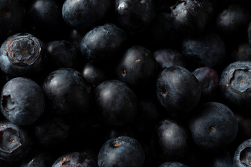 A top down view of pile of blueberries.