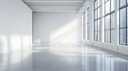 Obraz premium Clean and modern white building with large windows, minimalist style focusing on symmetry and open urban aesthetics 