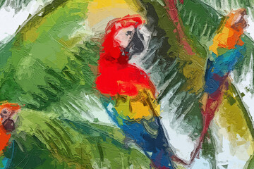 Naklejka premium Various oil paintings, flowers, tropical leaves, parrots, landscapes, lotus leaves, fish, roses, peonies, flowers
