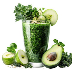 Glass of Green Smoothie with Fruit Isolated on Transparent Background