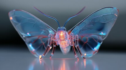Transparent insect with glowing internal features.
