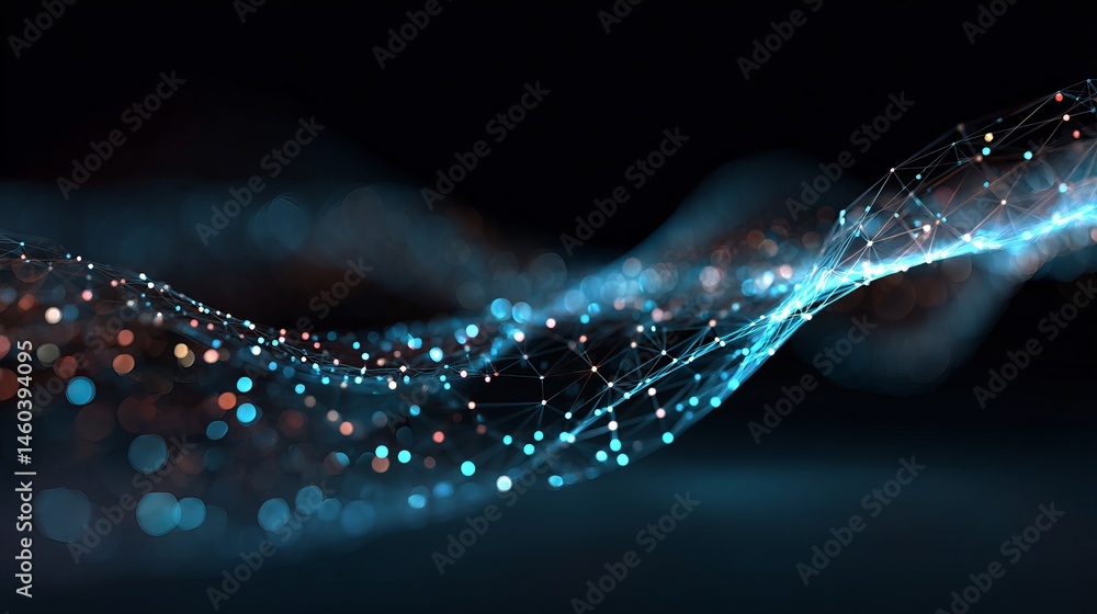 Poster abstract blue network digital wave background design illustration art data mesh dark glow tech shiny