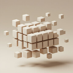 White Cubes in Abstract 3D Arrangement with Floating Elements
