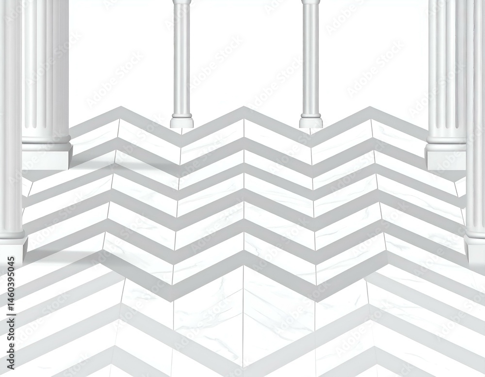 Poster abstract image of white marble chevron floor with white columns. perfect for backgrounds, design, or