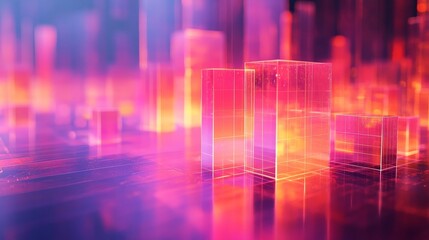 Fototapeta premium Abstract cityscape of glowing translucent structures.