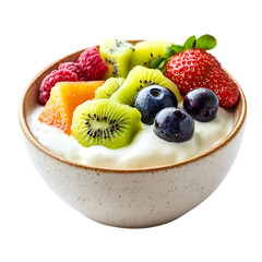 Yogurt parfait with fresh fruit kiwi blueberries raspberries strawberries and cantaloupe