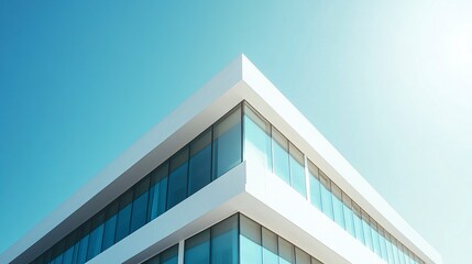 Obraz premium Contemporary white office building with a cool and clean exterior, frontal view capturing its minimalist and modern appeal. 