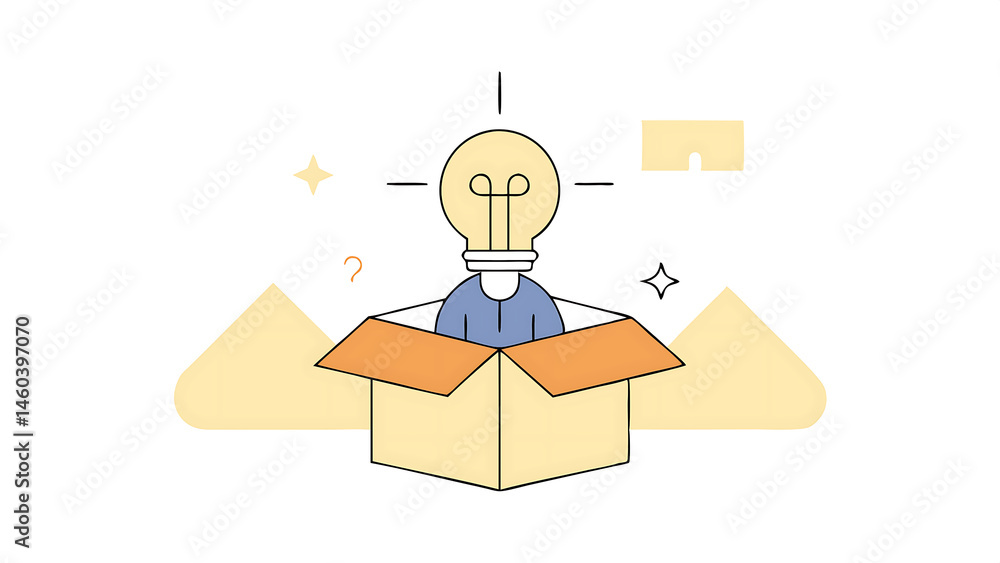 Poster think outside the box creativity to create different business idea or motivation and innovation conc