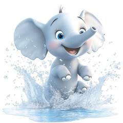 Cartoon Elephant Splashing Water Isolated on Transparent Background