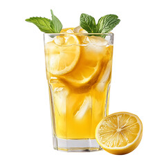 Glass of Lemonade with Lemon Slice Isolated on Transparent Background