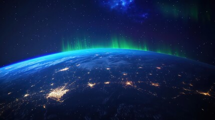 Obraz premium Earth at Night with Aurora Borealis
