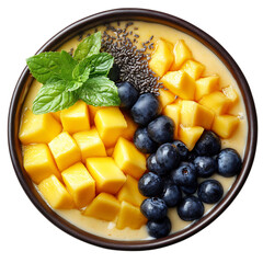 Mango Smoothie Bowl with Blueberries Isolated on Transparent Background