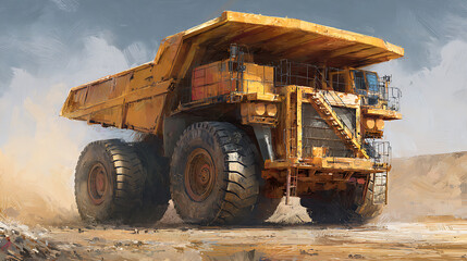 Open pit mine industry, big yellow mining truck for coal anthracite, digital ai art
