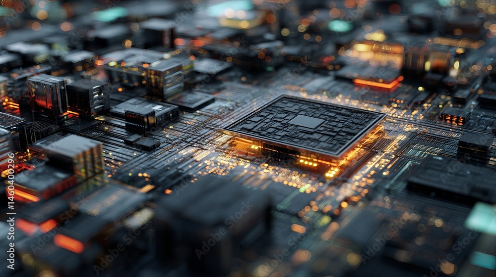 Aufkleber abstract futuristic circuit board technology digital microchip background 3d data dark grid black
