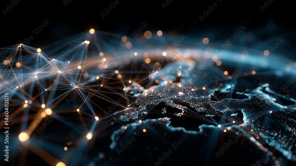 Aufkleber global network connections abstract digital world map illustration web data blue dark lines globe