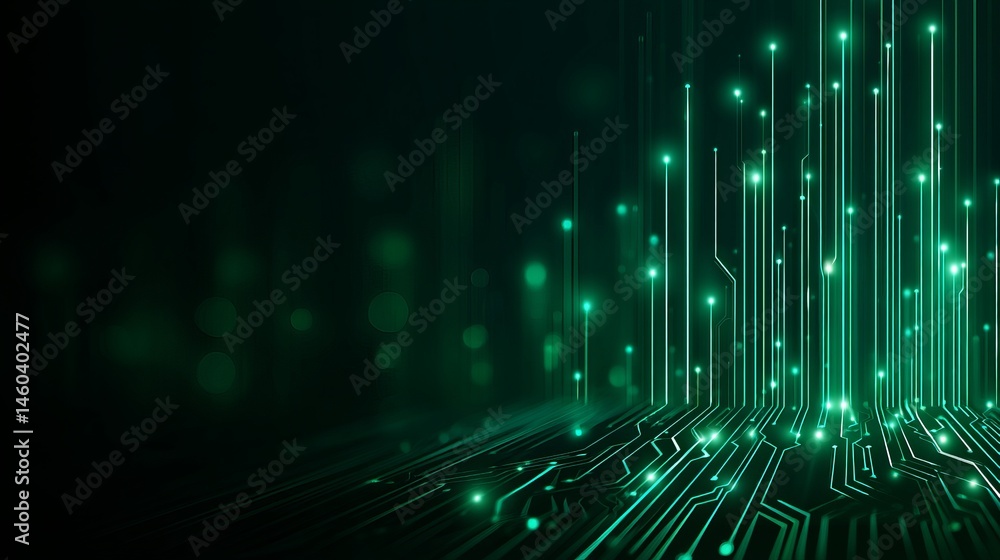 Poster abstract green circuit board technology digital background image data wire dark neon lines cyber