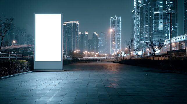 Blank verticle outdoor event advertisment screen for marketing purpose, empty led screen for event advertisment, white led screen mockup in city
