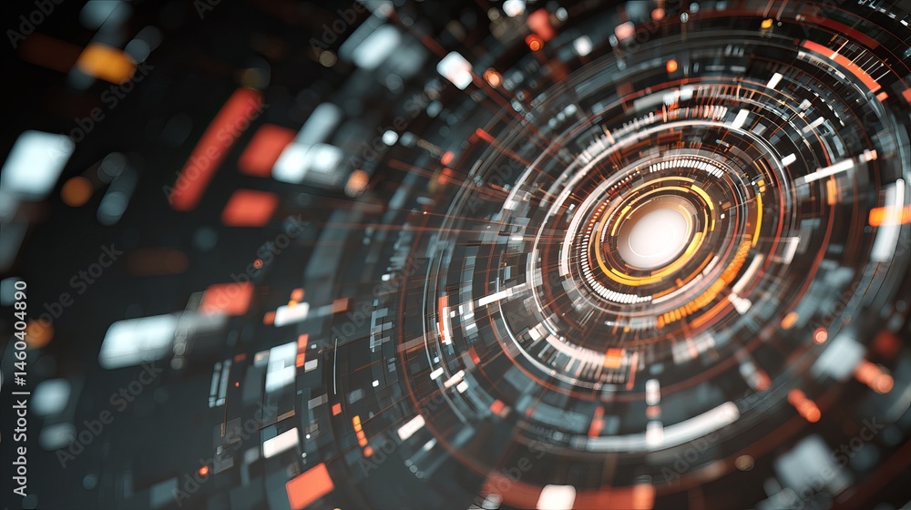 Aufkleber abstract technology background with orange and black circular design elements data glow dark cyber