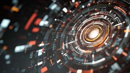 Abstract technology background with orange and black circular design elements data glow dark cyber