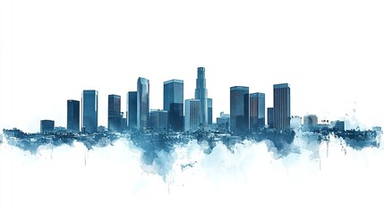 Los Angeles cityscape in a clean and isolated style, white background emphasizing the sleek and iconic skyline. 