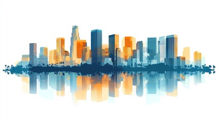 Obraz premium Los Angeles cityscape, minimalist style with the skyline isolated on a white background, showcasing architectural diversity. 