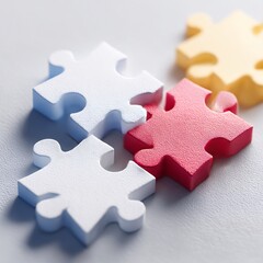 Conceptual interconnection: Colorful puzzle pieces symbolizing unity and solutions