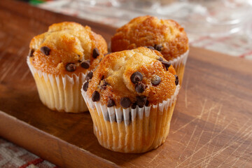 A closeup view of chocolate chip mini muffins.
