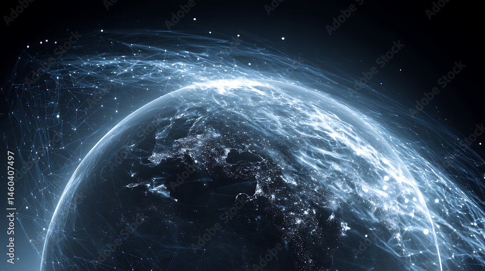 Leinwandbilder digital data globe, abstract illustration of a scientific technology data network surrounding planet