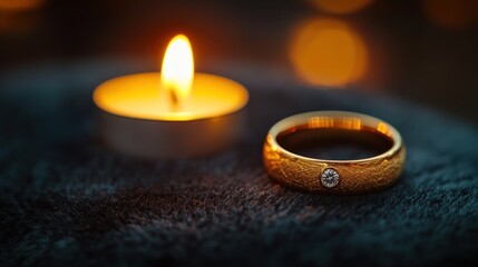Romantic Golden Ring with Diamond and Candlelight