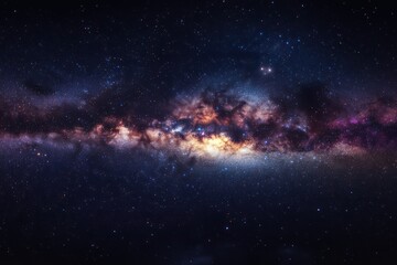 Fototapeta premium Vast expanse of space, showcasing the Milky Way galaxy. Intricate nebulae and star clusters are visible against a backdrop of countless stars