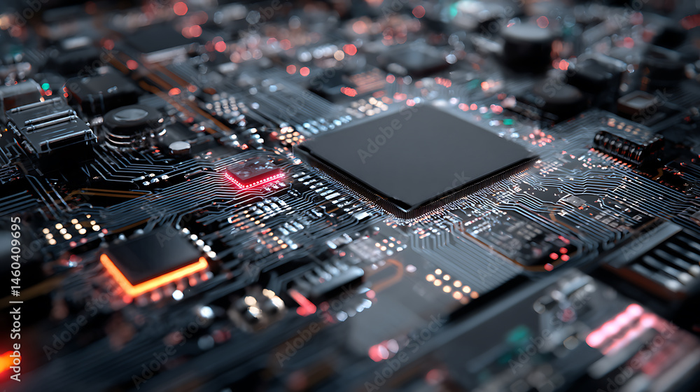 Aufkleber Printed circuit board, abstract technological background made of different element printed circuit board, depth of field effect and bokeh can be used as digital dynamic wallpaper