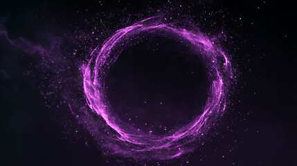 Purple abstract circle galaxy particle effect, ring with swirling particles vortex visual effect layer overlay isolated black and