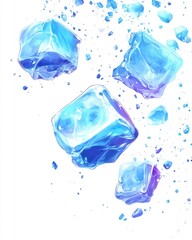 Fototapeta premium Falling ice cubes, vibrant blue and translucent