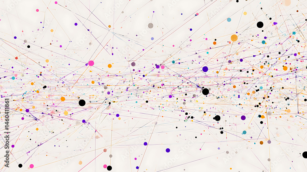 Poster data connected with lines and dots, large language model graphic, dots and lines are colorful, busin