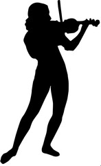 Vector silhouette of a woman plays the violin