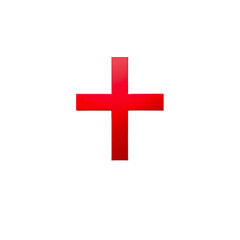 Obraz premium A bold red cross symbol on a dark background.