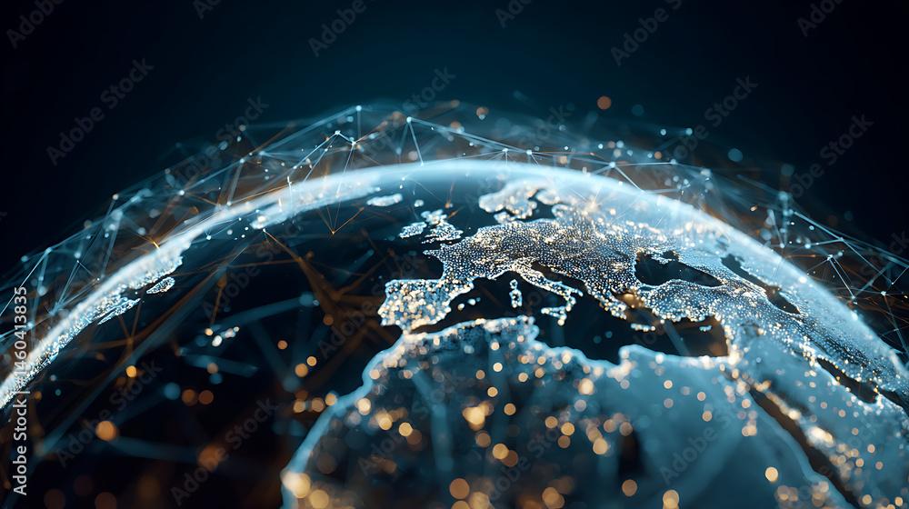 Poster Night earth global virtual internet world connection of metaverse technology network digital communication and worldwide networking on connect 3d background, earth globe with space