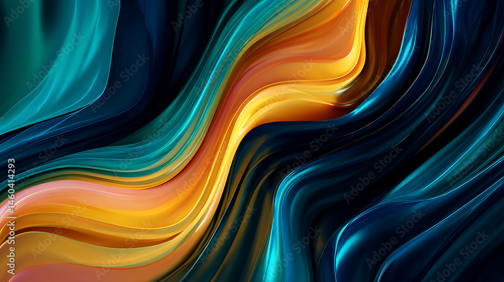 Leinwandbilder metallic abstract wavy liquid background layout design tech innovation, abstract background with wav