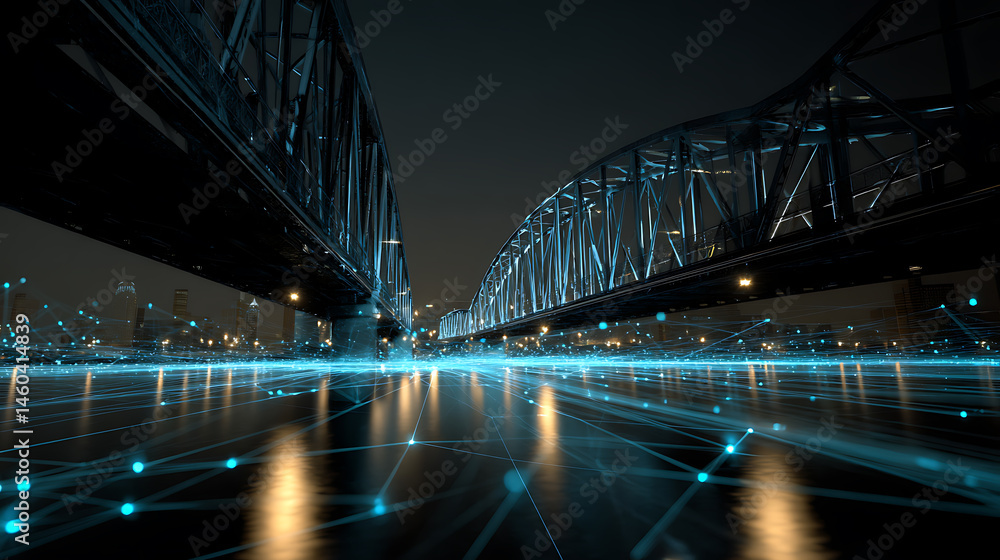 Aufkleber Illuminated bridge of light and data streams symbolizing technological connections