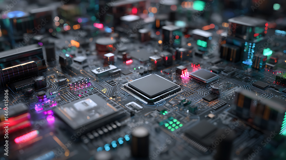 Poster Digital mainboard chipset microprosessor digital technology futuristic ai intelligent network engineering core data curcuit abstract hardware integrate microship technology background