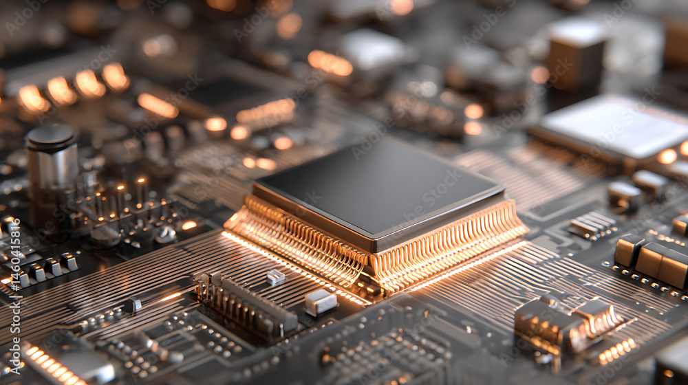 Poster Digital mainboard chipset microprosessor digital technology futuristic ai intelligent network engineering core data curcuit abstract hardware integrate microship technology background