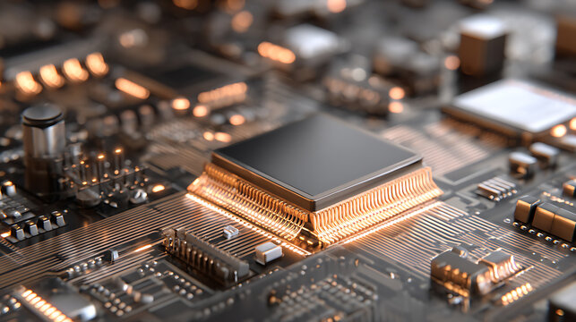 Digital mainboard chipset microprosessor digital technology futuristic ai intelligent network engineering core data curcuit abstract hardware integrate microship technology background