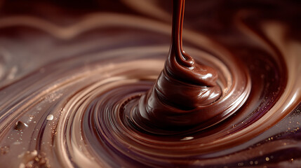 Swirls of decadence, dark and milk chocolate delight, liquid indulgence, capturing irresistible flow of rich bliss, culinary elegance, artistry of pouring creamy perfection
