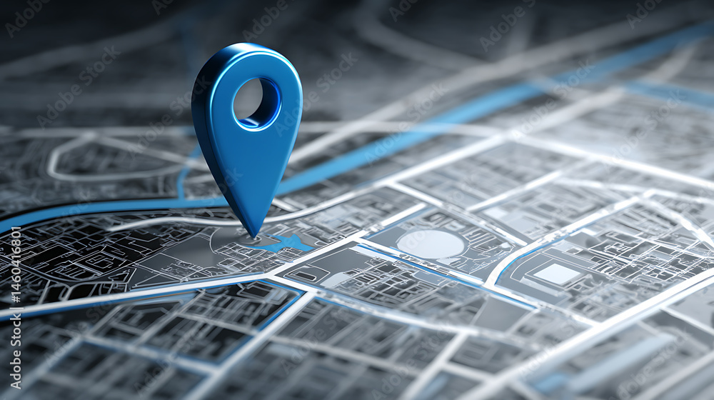 Aufkleber stylized city map with blue pin highlighting a specific location for urban navigation and planning