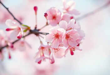 Obraz premium Pastel watercolor cherry blossoms, shallow depth of field, soft light background, branches, soft