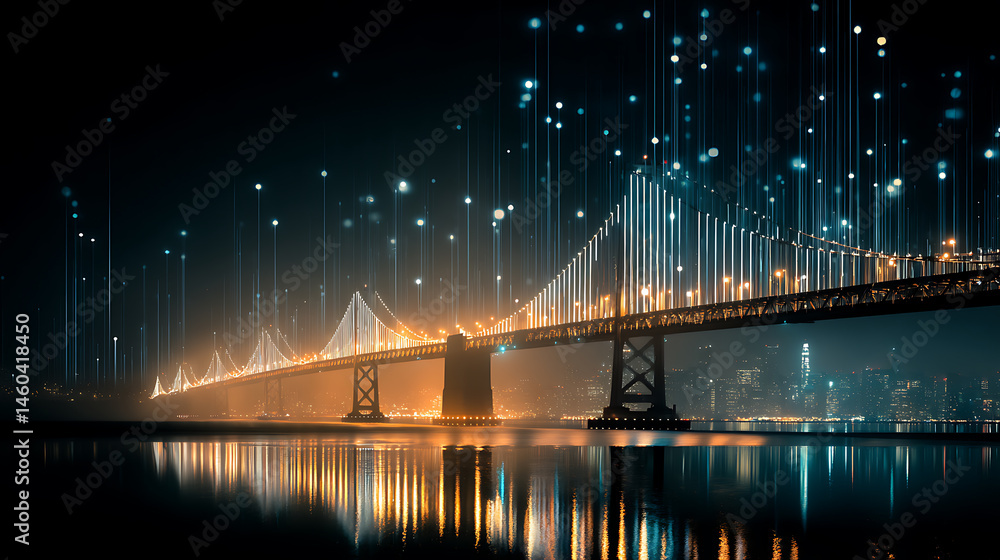 Poster Illuminated bridge of light and data streams symbolizing technological connections